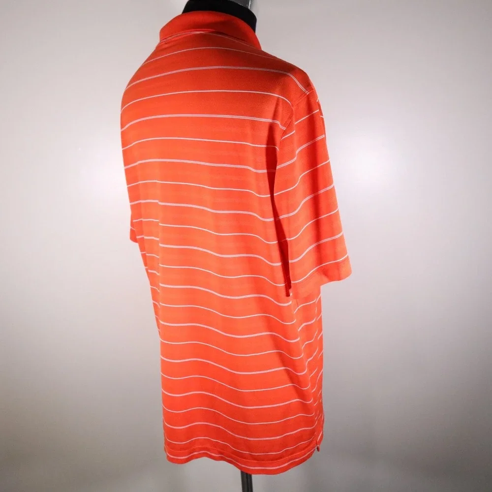 Nike Golf Polo Shirt Mens Large‎ Dri-Fit Performance Orange Striped Short Sleeve